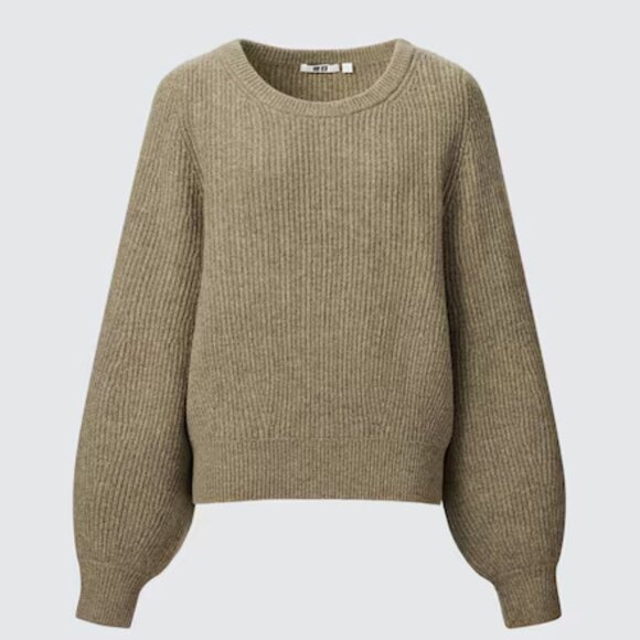 Uniqlo Premium Lambswool Volume Sweater Women's XS Khaki Long Sleeve - Picture 1 of 8